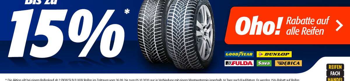 Bis zu 15% Rabatt auf Reifen Bis zu 15% Rabatt auf Reifen